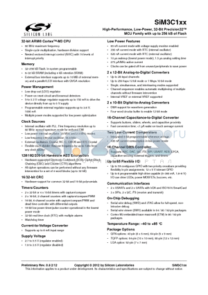 SIM3C134-B-GM datasheet - High-Performance, Low-Power, 32-Bit Precision32