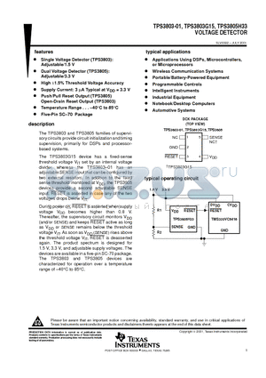 TPS3803-01 datasheet - VOLTAGE DETECTOR