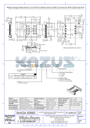 SIMS26 datasheet - 6 or 8 Pin Surface Mount SIM Connector With Optional Post