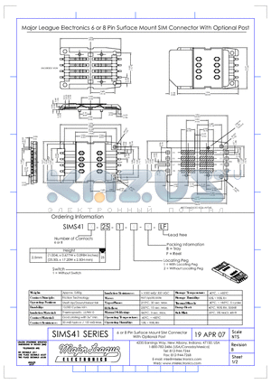 SIMS41 datasheet - 6 or 8 Pin Surface Mount SIM Connector With Optional Post