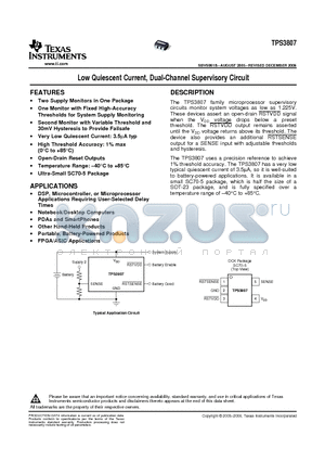 TPS3807A30 datasheet - Low Quiescent Current, Dual-Channel Supervisory Circuit