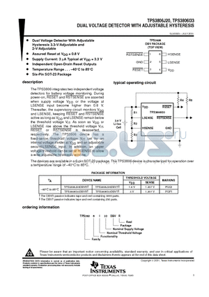 TPS3806I33DBVR datasheet - DUAL VOLTAGE DETECTOR WITH ADJUSTABLE HYSTERESIS