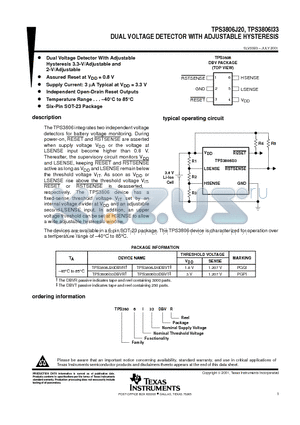TPS3806I33DBVT datasheet - DUAL VOLTAGE DETECTOR WITH ADJUSTABLE HYSTERESIS
