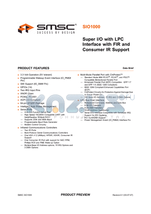 SIO1000-JV datasheet - Super I/O with LPC Interface with FIR and Consumer IR Support