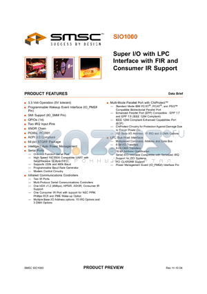 SIO1000-JN datasheet - SUPER I/O WITH LPC INTERFACE WITH FIR AND CONSUMER IR SUPPORT