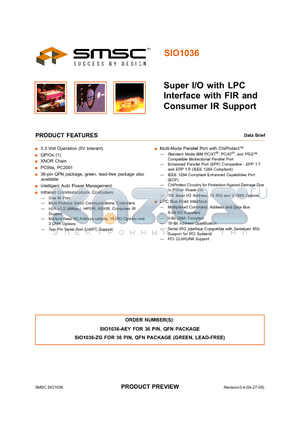 SIO1036 datasheet - Super I/O with LPC Interface with FIR and Consumer IR Support