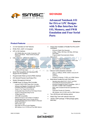 SIO10N268 datasheet - Advenced Notebook I/O for ISA or LPC Designs with X-Bus Interface for I/O, Memory, and FWH Emulation and Four Srial Ports