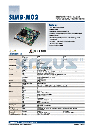 SIMB-M02-N2600A1E datasheet - Intel^ Atom Mini-ITX with VGA/LVDS/HDMI, 6 COMs and LAN