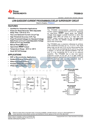 TPS3808G01QDBVRQ1 datasheet - LOW-QUIESCENT-CURRENT PROGRAMMABLE-DELAY SUPERVISORY CIRCUIT