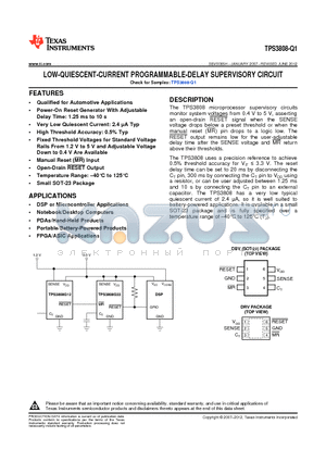 TPS3808G01QDRVRQ1 datasheet - LOW-QUIESCENT-CURRENT PROGRAMMABLE-DELAY SUPERVISORY CIRCUIT