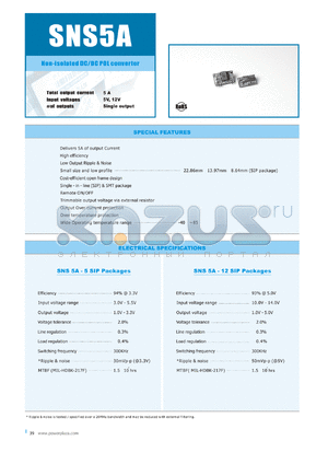 SNS5A-12-1R0 datasheet - Non-isolated DC/DC POL converter