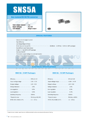 SNS5A-12-5R0 datasheet - Non-isolated DC/DC POL converter