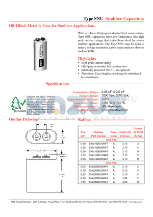 SNU102K504R-F datasheet - Snubber Capacitors Oil-Filled, Metallic Case for Snubber Applications