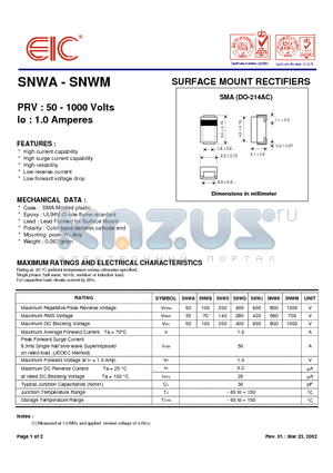 SNWA datasheet - SURFACE MOUNT RECTIFIERS