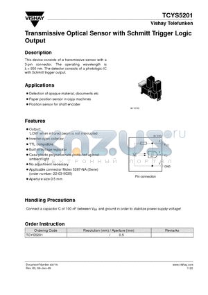 TCYS5201 datasheet - Transmissive Optical Sensor with Schmitt Trigger Logic Output