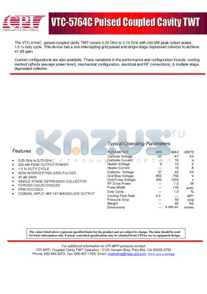 VTC5764C datasheet - VTC-5746C Pulsed Coupled Cavity TWT