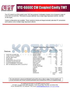 VTC6660C datasheet - CW Coupled Cavity TWT