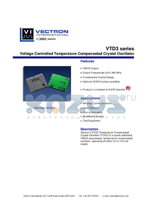 VTD3 datasheet - Voltage Controlled Temperature Compensated Crystal Oscillator
