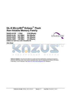 S29GL128S datasheet - GL-S MirrorBit Eclipse Flash Non-Volatile Memory Family