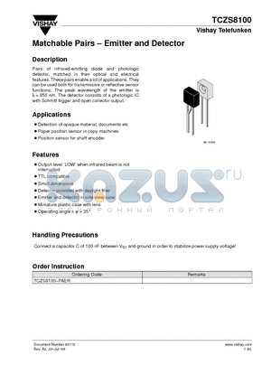 TCZS8100 datasheet - Matchable Pairs - Emitter and Detector