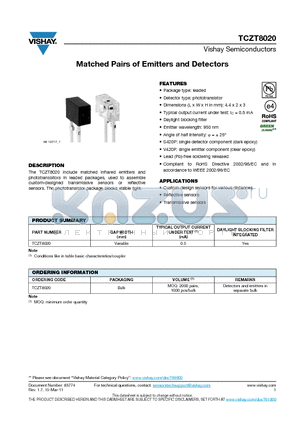 TCZT8020 datasheet - Matched Pairs of Emitters and Detectors