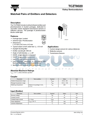 TCZT8020_06 datasheet - Matched Pairs of Emitters and Detectors