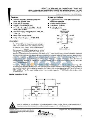 TPS3813I50DBV datasheet - PROCESSOR SUPERVISORY CIRCUITS WITH WINDOW-WATCHDOG