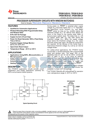 TPS3813I50QDBVRQ1 datasheet - PROCESSOR SUPERVISORY CIRCUITS WITH WINDOW-WATCHDOG