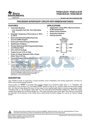 TPS3813K33-EP datasheet - PROCESSOR SUPERVISORY CIRCUITS WITH WINDOW-WATCHDOG