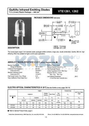 VTE1261 datasheet - GaAlAs Infrared Emitting Diodes