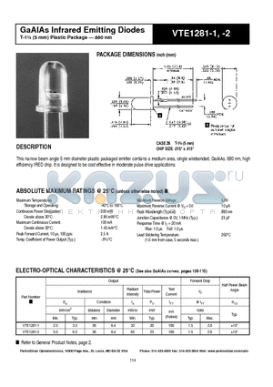 VTE1281-2 datasheet - GaAlAs Infrared Emitting Diodes