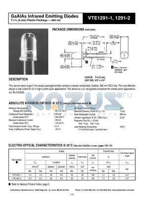 VTE1291-2 datasheet - GaAlAs Infrared Emitting Diodes