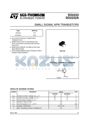 SO2222A datasheet - SMALL SIGNAL NPN TRANSISTORS