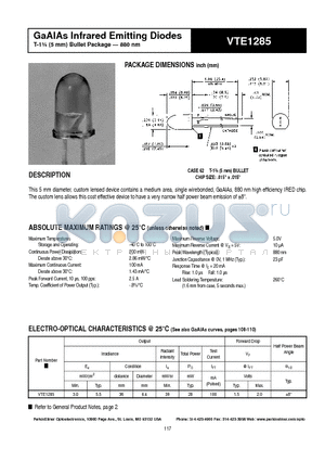 VTE1285 datasheet - GaAlAs Infrared Emitting Diodes