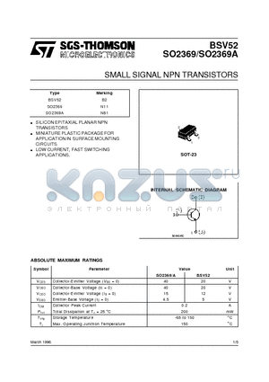 SO2369 datasheet - SMALL SIGNAL NPN TRANSISTORS