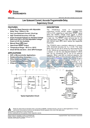 TPS3818G25DRVT datasheet - Low Quiescent Current, Accurate Programmable-Delay Supervisory Circuit