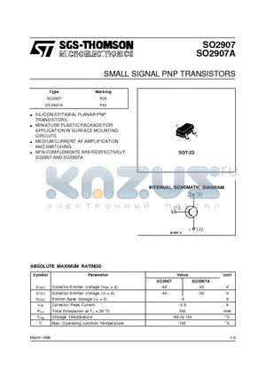 SO2907 datasheet - SMALL SIGNAL PNP TRANSISTORS