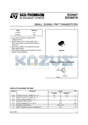 SO2907A datasheet - SMALL SIGNAL PNP TRANSISTORS