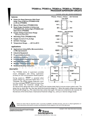 TPS3820 datasheet - PROCESSOR SUPERVISORY CIRCUITS