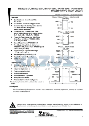 TPS3820-50QDBVRQ1 datasheet - PROCESSOR SUPERVISORY CIRCUITS