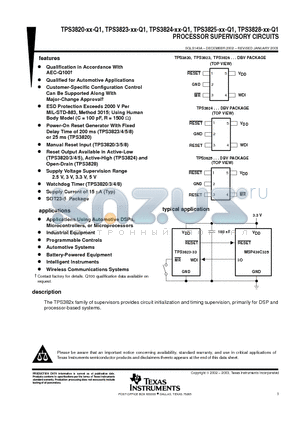 TPS3820-XX-Q1 datasheet - PROCESSOR SUPERVISORY CIRCUITS