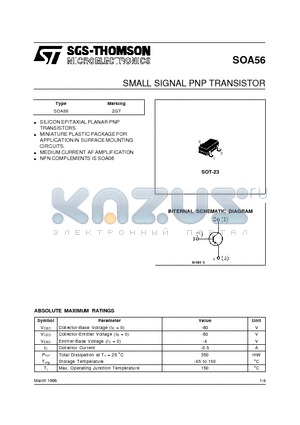 SOA56 datasheet - SMALL SIGNAL PNP TRANSISTOR