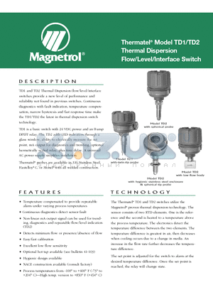 TD1-2D00-031 datasheet - Thermal Dispersion Flow/Level/Interface Switch