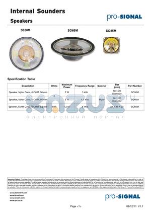 SO85M datasheet - Internal Sounders Speakers