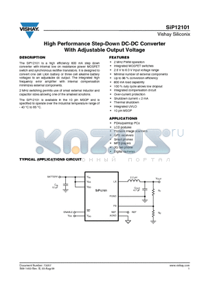 SIP12101 datasheet - High Performance Step-Down DC-DC Converter With Adjustable Output Voltage