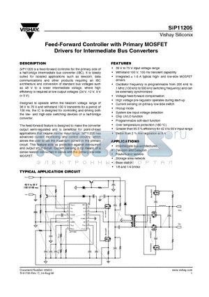 SIP11205 datasheet - Feed-Forward Controller with Primary MOSFET Drivers for Intermediate Bus Converters