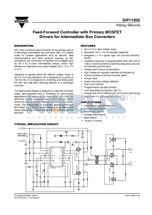 SIP11205DQP-T1-E3 datasheet - Feed-Forward Controller with Primary MOSFET Drivers for Intermediate Bus Converters