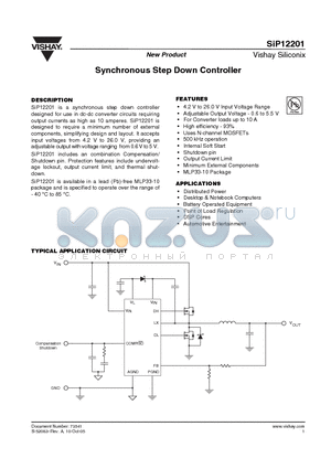 SIP12201 datasheet - Synchronous Step Down Controller