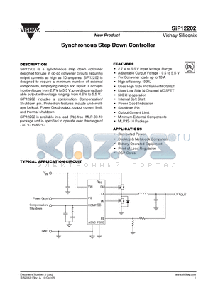 SIP12202 datasheet - Synchronous Step Down Controller