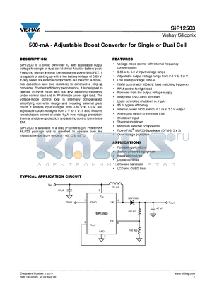 SIP12503DMP-T1-E3 datasheet - 500-mA - Adjustable Boost Converter for Single or Dual Cell